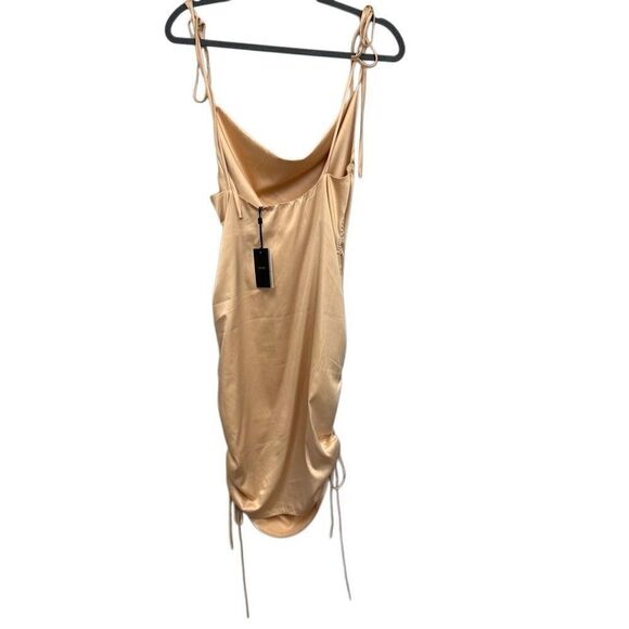 LEAU satin Champaign side ruched mini dress size large - Picture 3 of 5